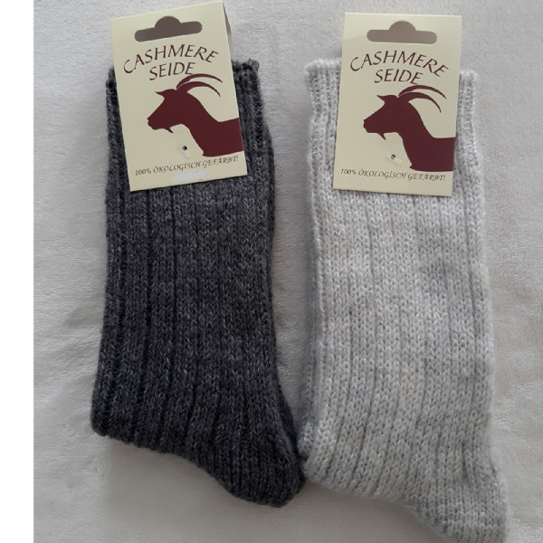 2 Paar Wollsocken Cashmere Schafswolle und Seide Silbergrau und Dunkelgrau