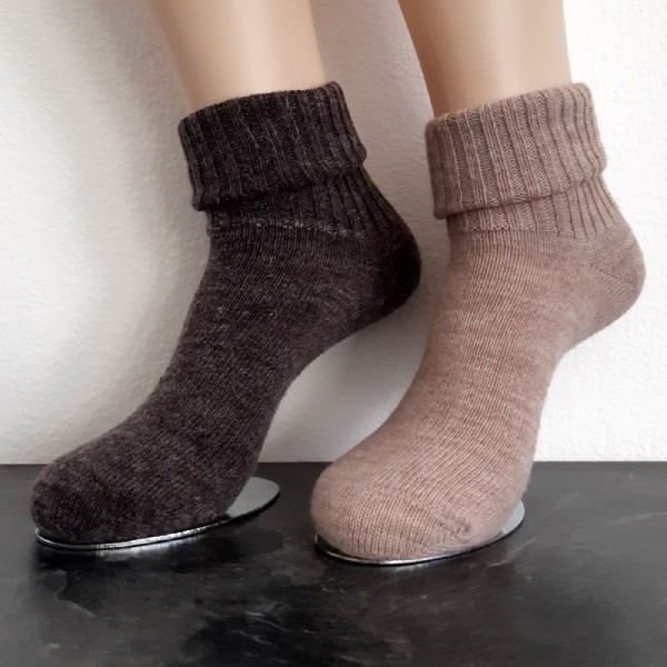 2 Paar MH Alpaka Socken mit umschlagbarem Bündchen Braun / Beige